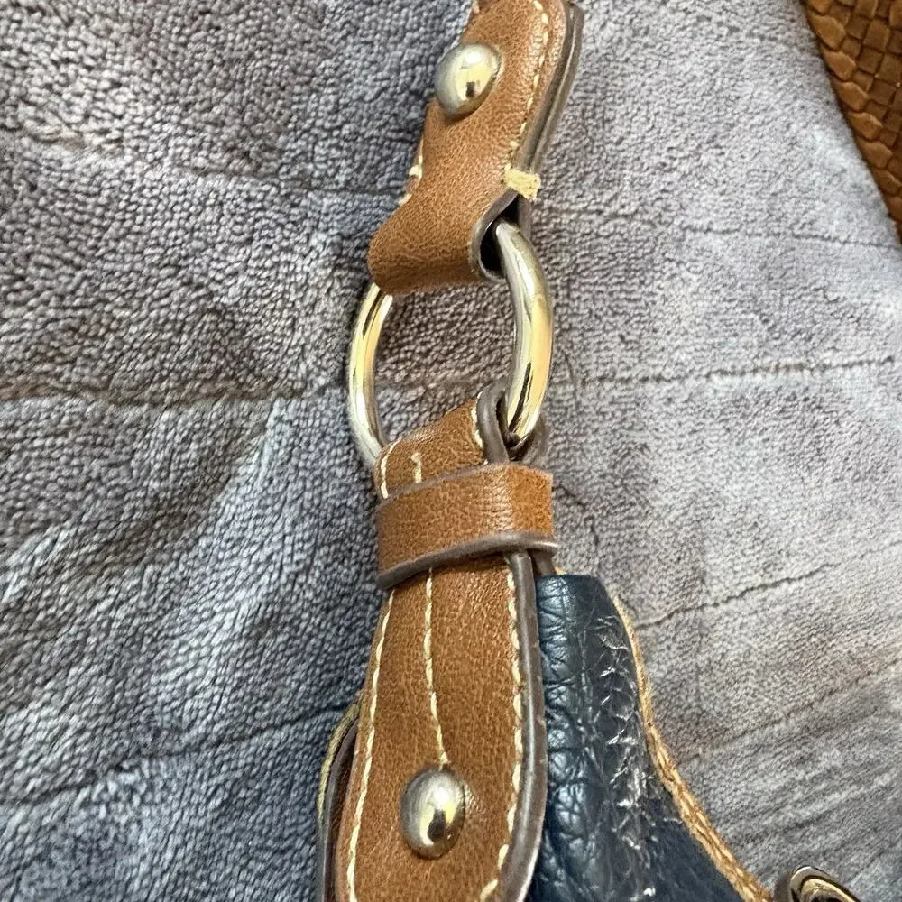 Lauren Conrad Blue Hobo Handbag Vegan Pebbled Leather Shoulder Bag Braided Strap